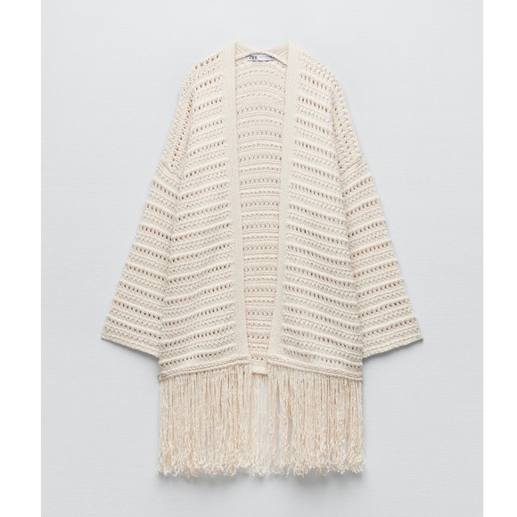 Zara FRINGED KNIT JACKET - Picture 2 of 4